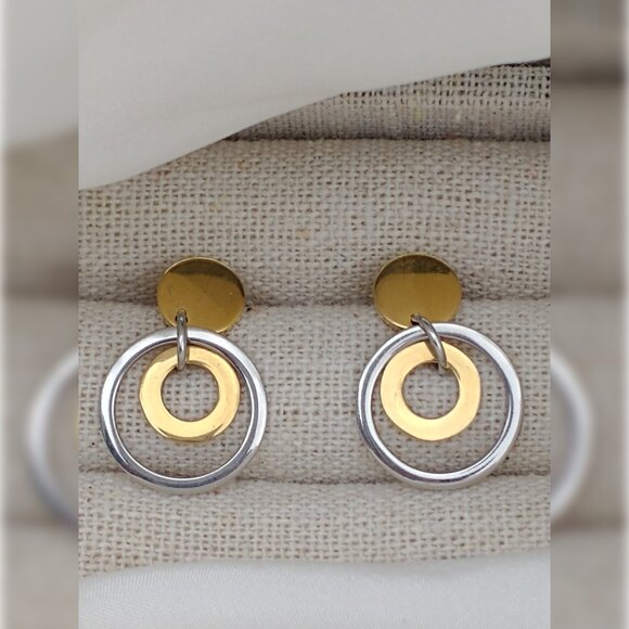 Stainless steel earrings gold disc stud silver hoop gold hoop - Picture 6 of 7